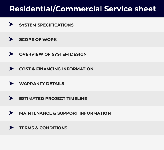 Services Sheet